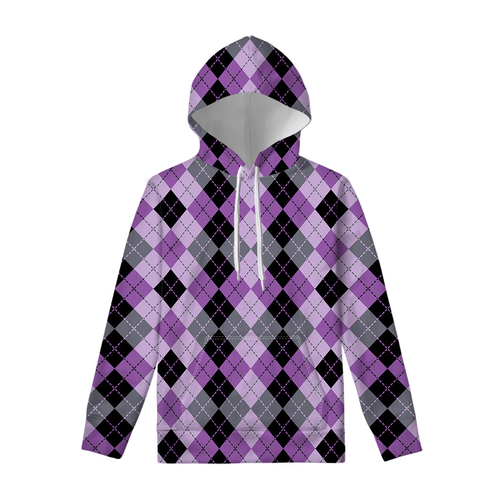 Black Grey And Violet Argyle Print Pullover Hoodie