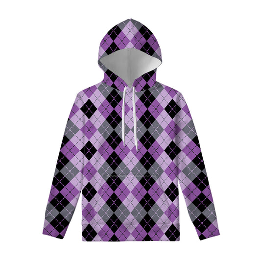 Black Grey And Violet Argyle Print Pullover Hoodie