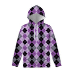 Black Grey And Violet Argyle Print Pullover Hoodie