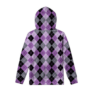 Black Grey And Violet Argyle Print Pullover Hoodie