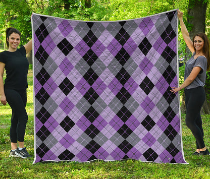 Black Grey And Violet Argyle Print Quilt
