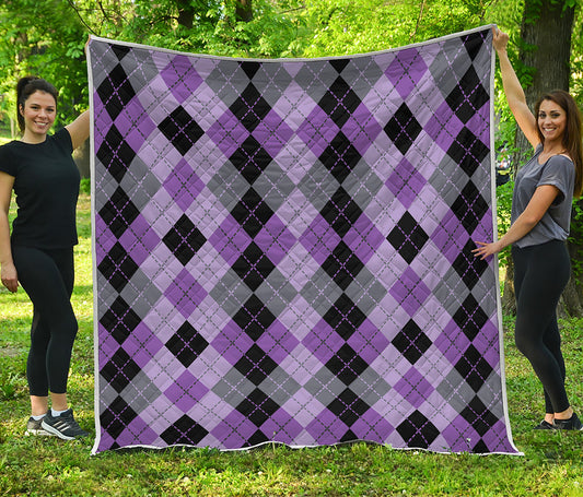 Black Grey And Violet Argyle Print Quilt