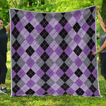 Black Grey And Violet Argyle Print Quilt