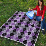 Black Grey And Violet Argyle Print Quilt