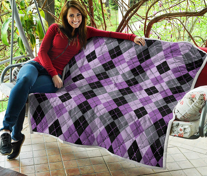 Black Grey And Violet Argyle Print Quilt