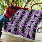 Black Grey And Violet Argyle Print Quilt