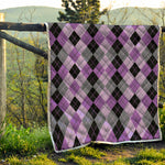 Black Grey And Violet Argyle Print Quilt