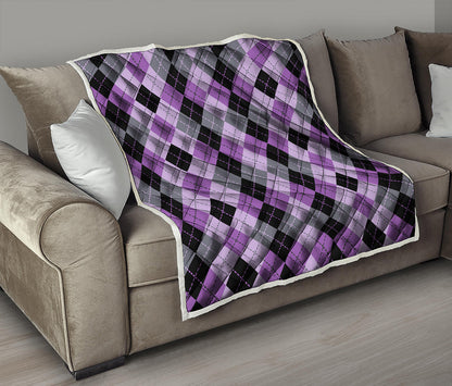 Black Grey And Violet Argyle Print Quilt