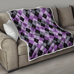 Black Grey And Violet Argyle Print Quilt