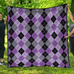 Black Grey And Violet Argyle Print Quilt