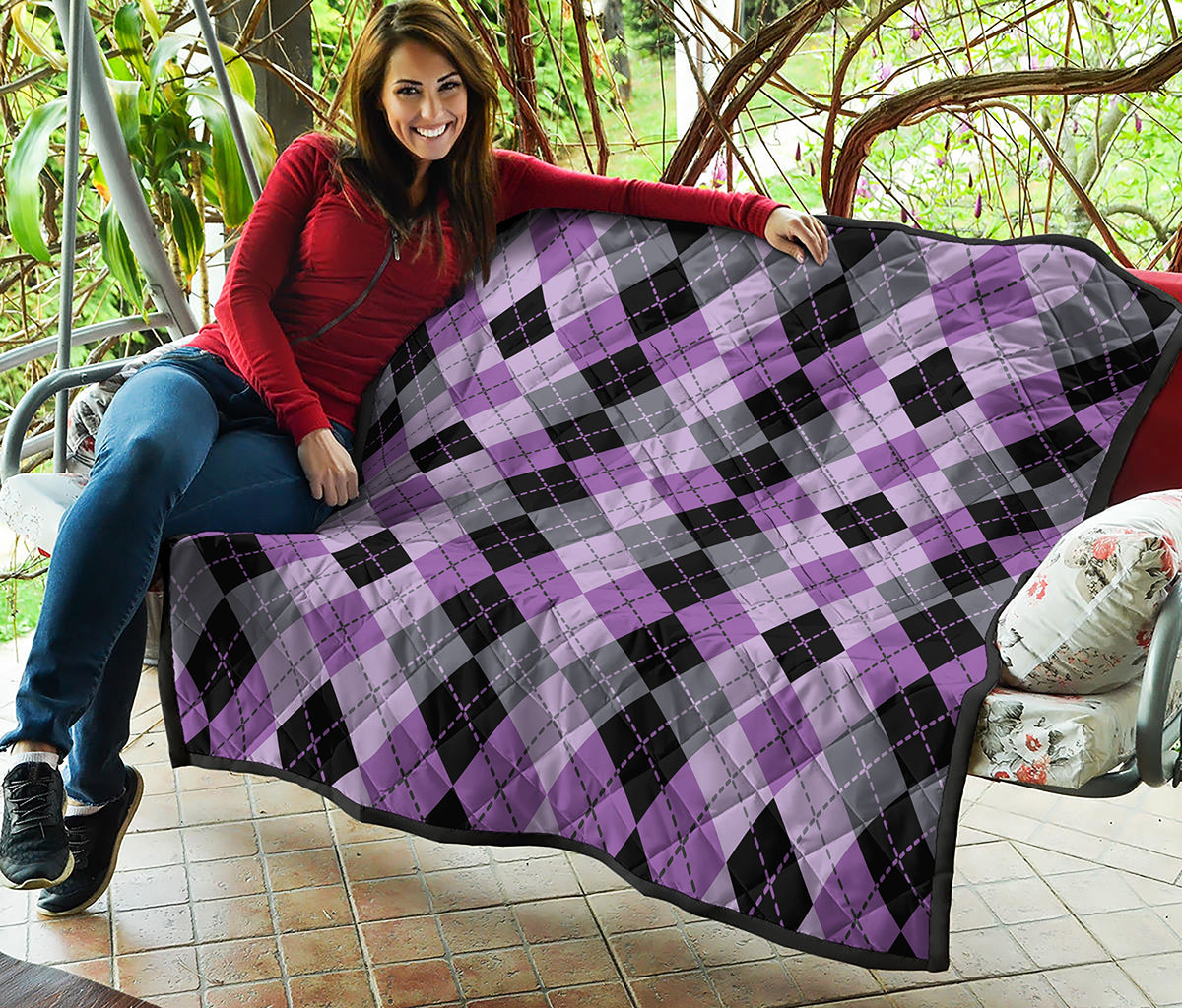 Black Grey And Violet Argyle Print Quilt