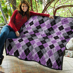 Black Grey And Violet Argyle Print Quilt