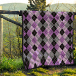 Black Grey And Violet Argyle Print Quilt