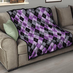 Black Grey And Violet Argyle Print Quilt