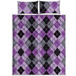 Black Grey And Violet Argyle Print Quilt Bed Set