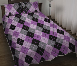 Black Grey And Violet Argyle Print Quilt Bed Set