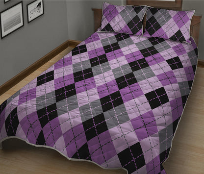 Black Grey And Violet Argyle Print Quilt Bed Set