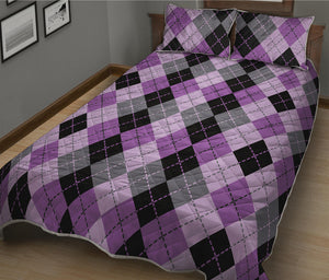 Black Grey And Violet Argyle Print Quilt Bed Set