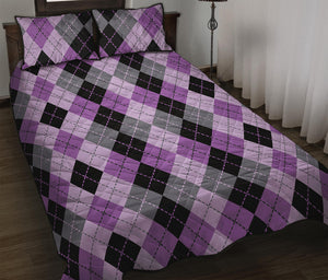 Black Grey And Violet Argyle Print Quilt Bed Set