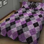 Black Grey And Violet Argyle Print Quilt Bed Set