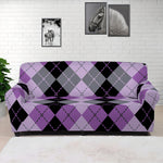 Black Grey And Violet Argyle Print Sofa Cover