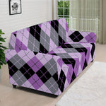 Black Grey And Violet Argyle Print Sofa Cover
