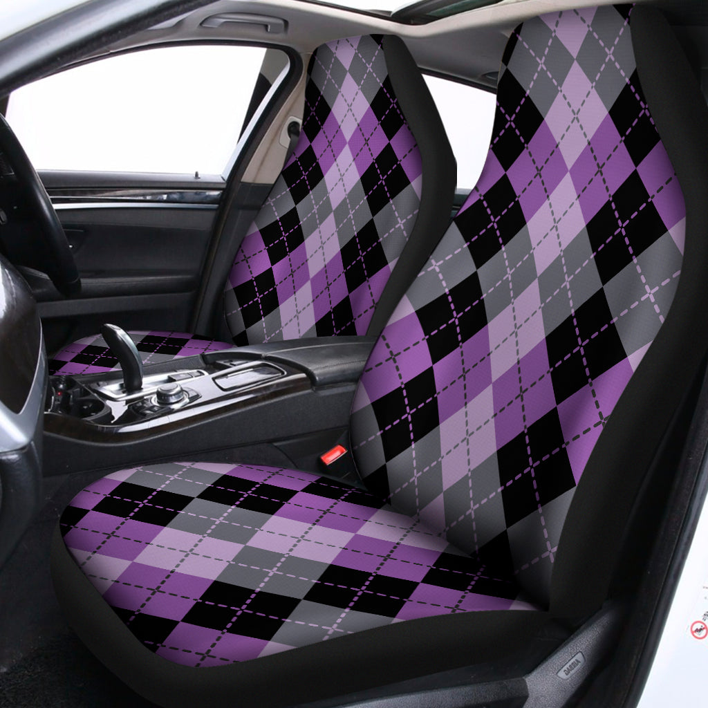 Black Grey And Violet Argyle Print Universal Fit Car Seat Covers