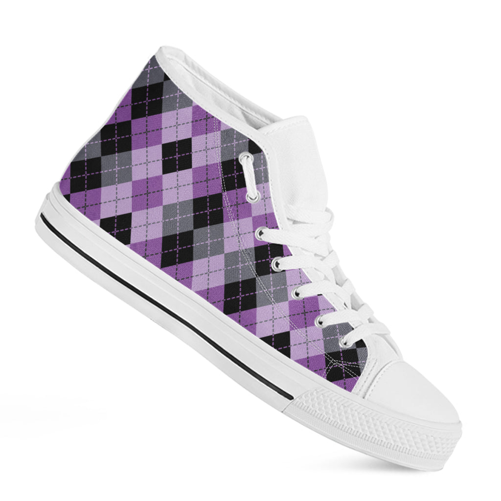 Black Grey And Violet Argyle Print White High Top Shoes