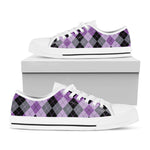 Black Grey And Violet Argyle Print White Low Top Shoes