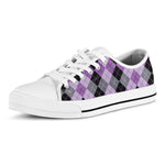 Black Grey And Violet Argyle Print White Low Top Shoes