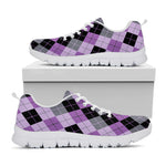 Black Grey And Violet Argyle Print White Sneakers