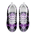 Black Grey And Violet Argyle Print White Sneakers