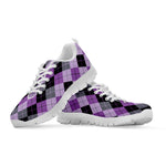 Black Grey And Violet Argyle Print White Sneakers