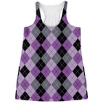 Black Grey And Violet Argyle Print Women's Racerback Tank Top