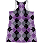 Black Grey And Violet Argyle Print Women's Racerback Tank Top