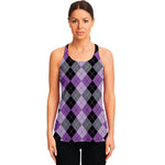 Black Grey And Violet Argyle Print Women's Racerback Tank Top