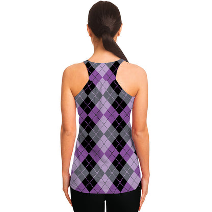 Black Grey And Violet Argyle Print Women's Racerback Tank Top