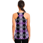 Black Grey And Violet Argyle Print Women's Racerback Tank Top