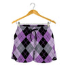 Black Grey And Violet Argyle Print Women's Shorts