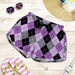 Black Grey And Violet Argyle Print Women's Shorts