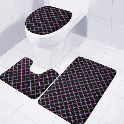 Black Grey Blue And Pink Tartan Print 3 Piece Bath Mat Set