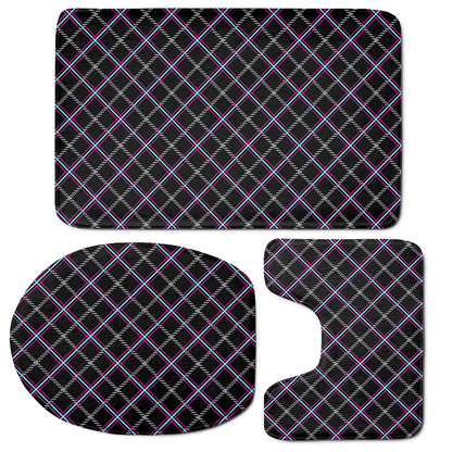 Black Grey Blue And Pink Tartan Print 3 Piece Bath Mat Set
