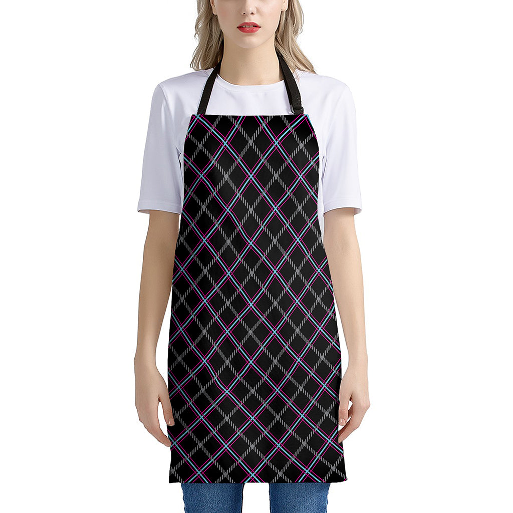 Black Grey Blue And Pink Tartan Print Apron