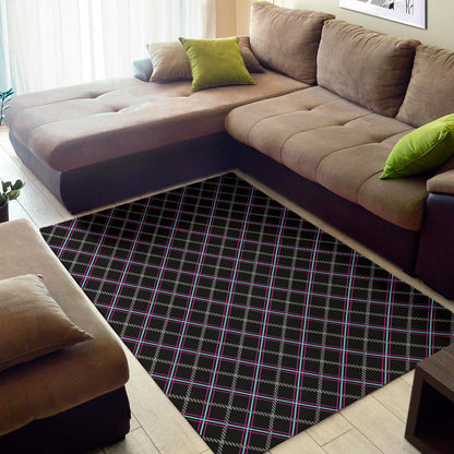 Black Grey Blue And Pink Tartan Print Area Rug