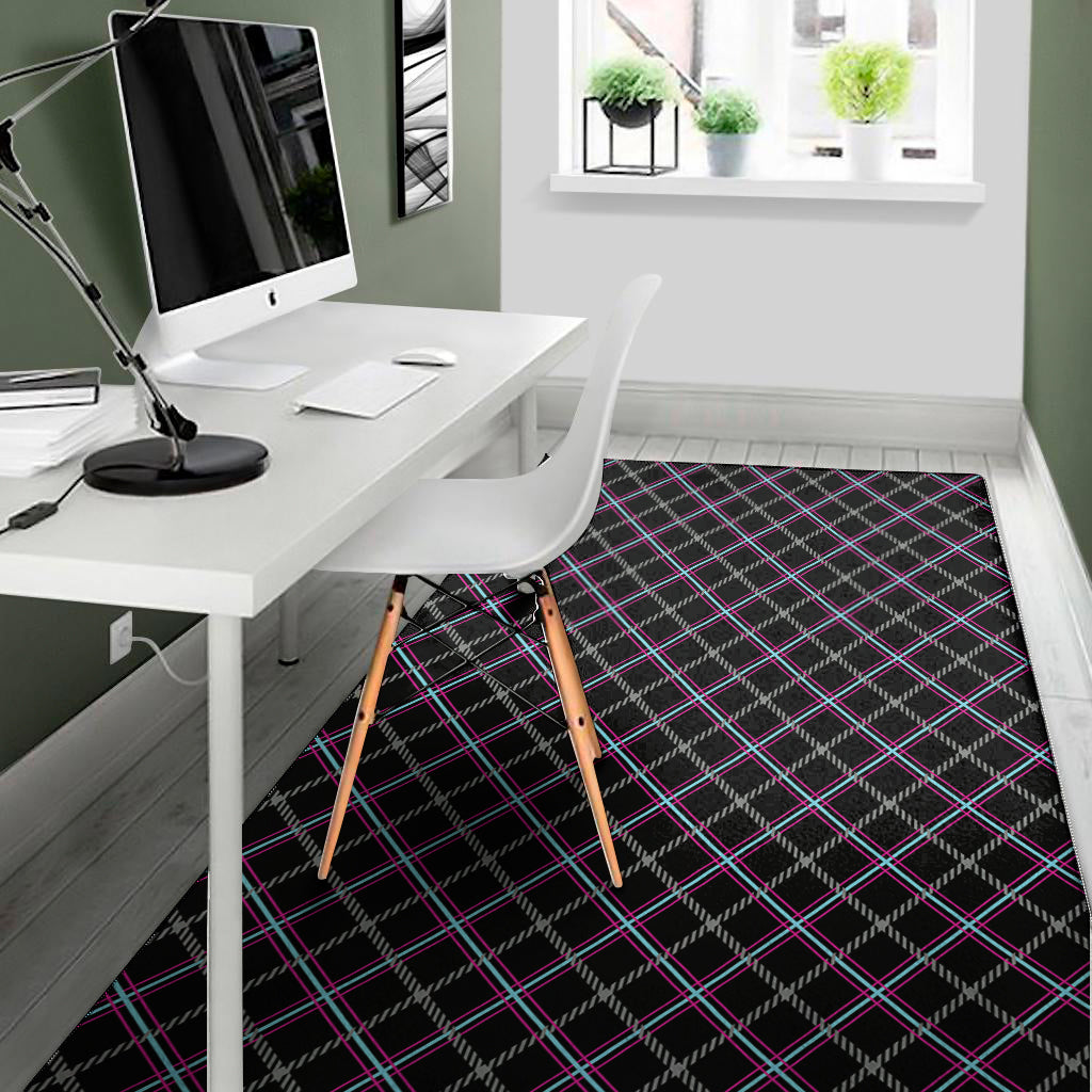 Black Grey Blue And Pink Tartan Print Area Rug