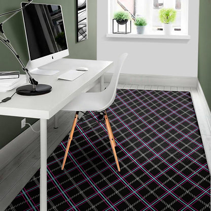 Black Grey Blue And Pink Tartan Print Area Rug