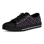 Black Grey Blue And Pink Tartan Print Black Low Top Shoes