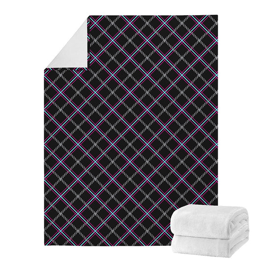 Black Grey Blue And Pink Tartan Print Blanket
