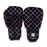 Black Grey Blue And Pink Tartan Print Boxing Gloves