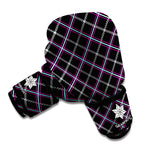 Black Grey Blue And Pink Tartan Print Boxing Gloves